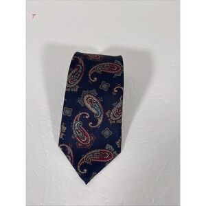 Christian Dior All Silk Paisley Tie Dark‎ Navy Red Gold 56 Inches Long BB